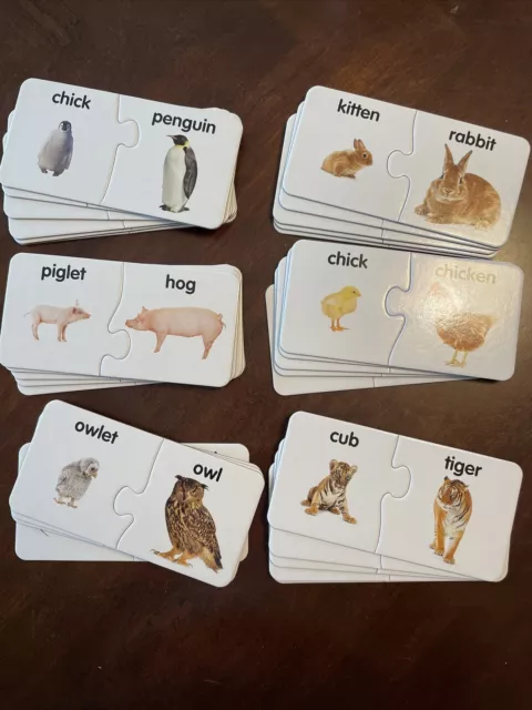 30 Self-Correcting Puzzle Pairs Teaching Adult & Juvenile Animal Names NEW!