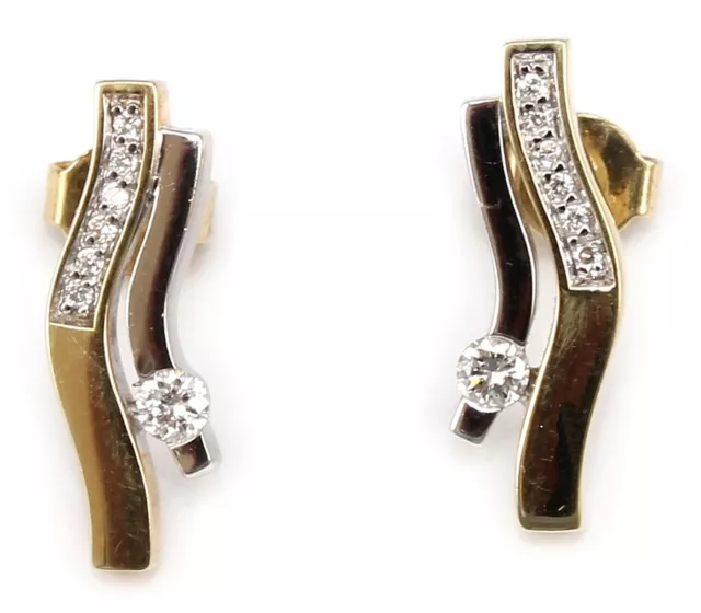 Boucles D'Oreilles Brillant 0,20 Carat W / Si or Jaune 585 14kt Diamant Oreilles