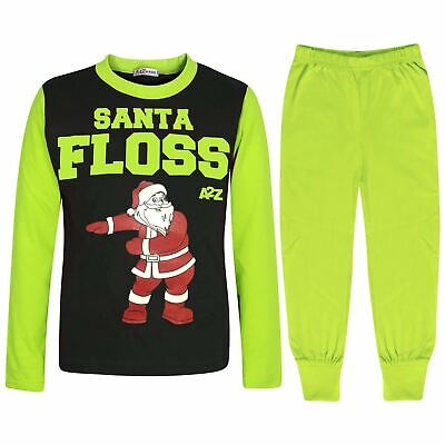 Kids Girls Boys Pyjamas Trendy Santa Floss Lime Christmas Loungewear Pjs Outfits