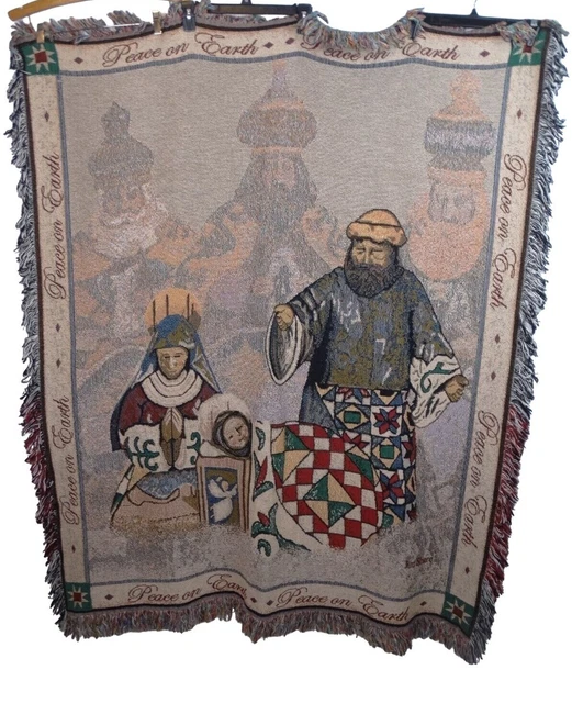 Jim Shore Blanket Nativity Tapestry Throw Afghan Christmas Holy Family 56 x 48