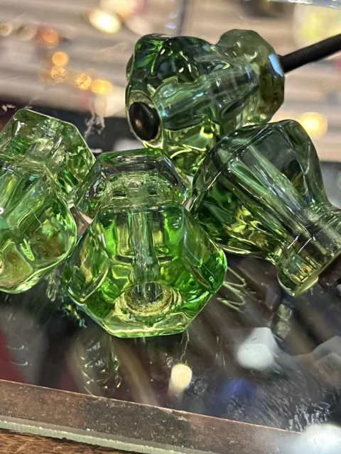 Vintage  Green Depression Glass Drawer Knobs Cabinet Pulls Set 4