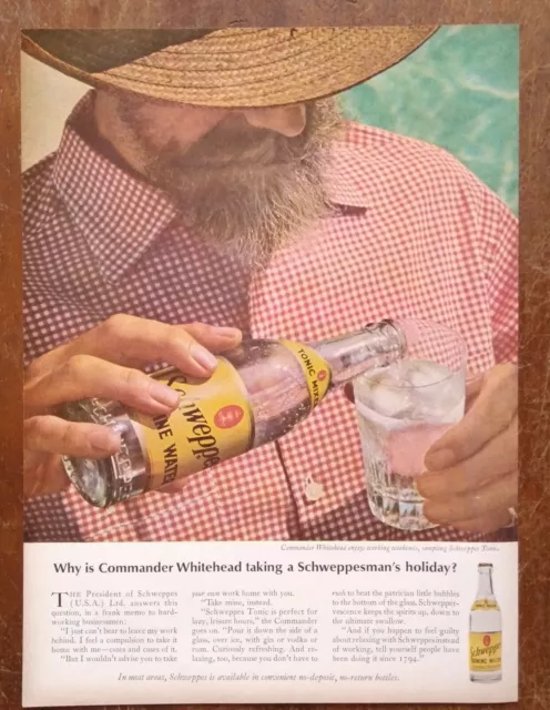 1966 Schweppes Quinine Water Commander Whitehead Photo Vintage Magazine Print Ad