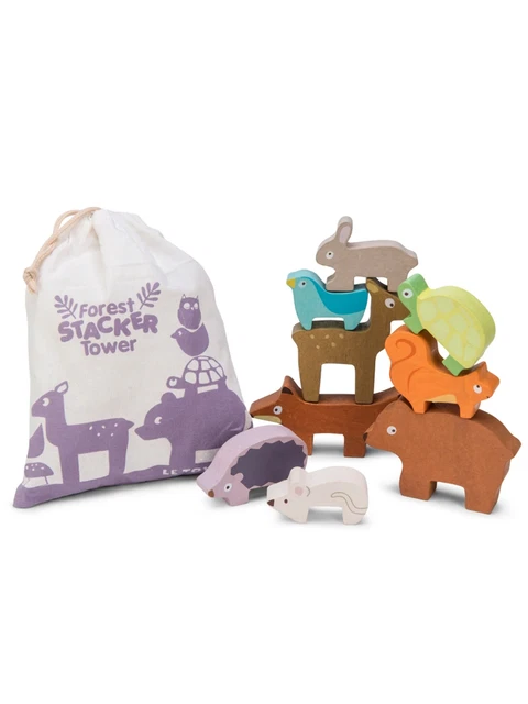 Wooden Toy Forest Animal Stacker & Bag