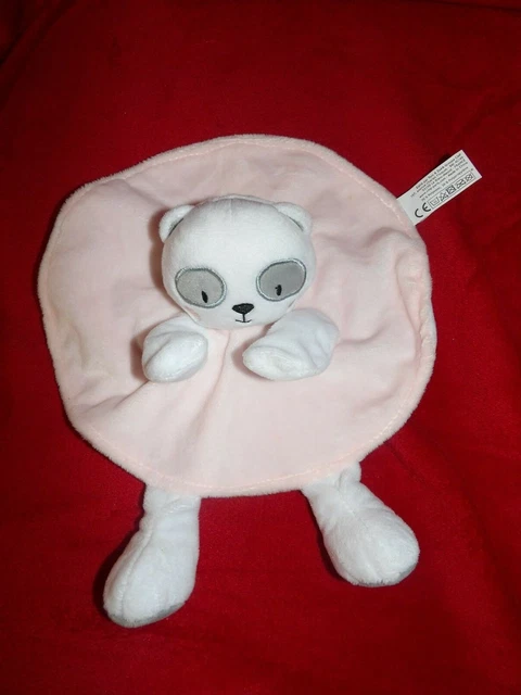 Doudou Plat Rond Marionnette Tom et Zoé BABOU Panda Blanc Rose