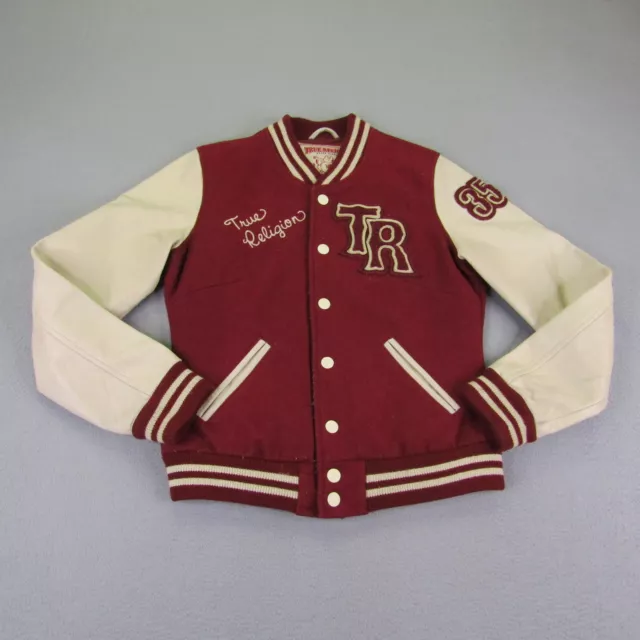 New Men's Premium Classic Snap Button Vintage Baseball Letterman Varsity  Jacket (Red White,3XL)
