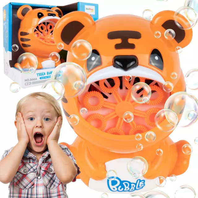 Malplay Seifenblasenmaschine Tiger + Flüssigkeit Bubble-Machine Kinder Spielzeug