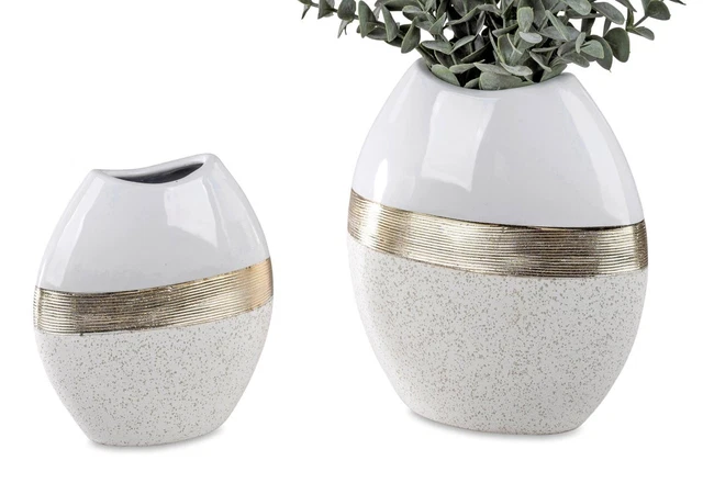 2er Set Decorazione Vasi Nastro ad. Oro Ovale A.15+20cm Oro Bianco Crema FORMANO