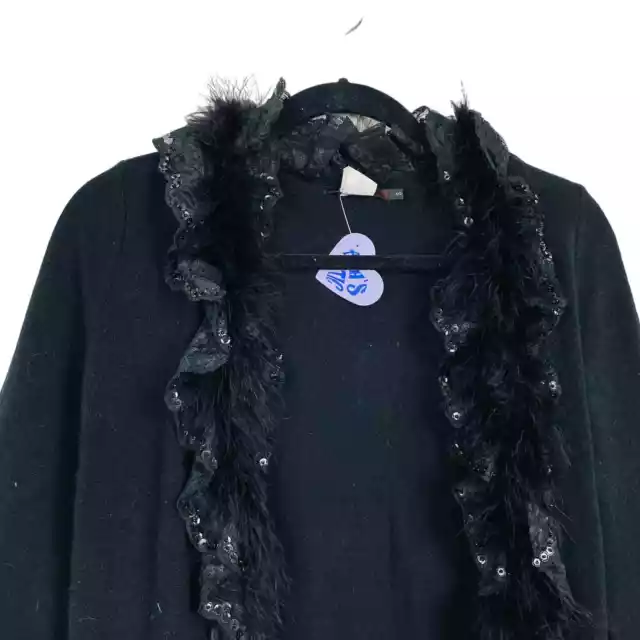 VINTAGE LACE FEATHER Trim Whimsigoth Black Cardigan Sweater Boho Fairy ...