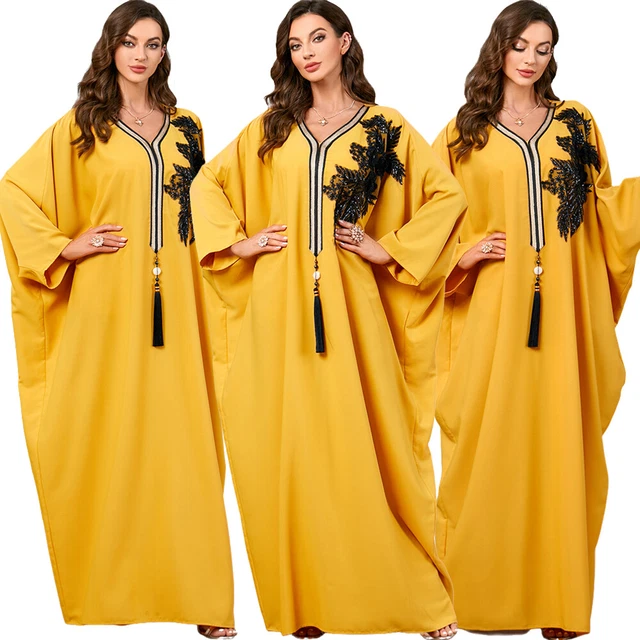 Women Muslim Abaya Batwing Sleeve Dress Dubai Moroccan Jilbab Loose Caftan Gown