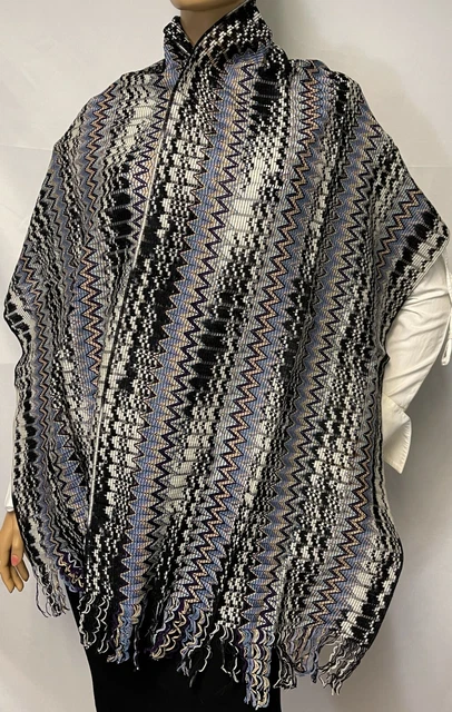 MISSONI Wolle Schimmer Zigzag Schal IN Marineblau SC32WMD3335 0001 42x200 Neu