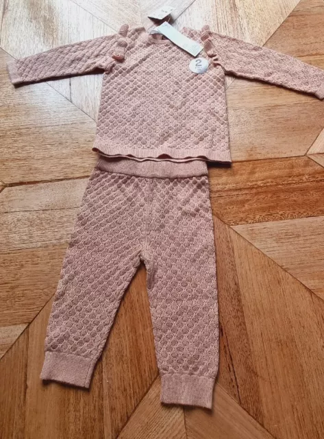 Anko - Baby Girl Knit Weave Set - Size 00/3-6 Months - Peach/Beige