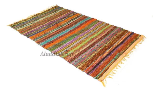 Indian Rag Rug Dari Chindi Throw Woven Handmade Vintage Cotton Floor Decor Rug