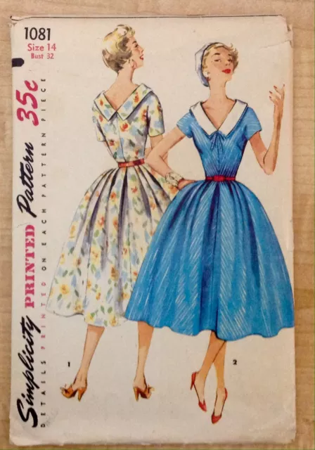 Vtg Dress 1950s 1960s SIMPLICITY Women Sewing Pattern 1081 One-Piece Dress B32