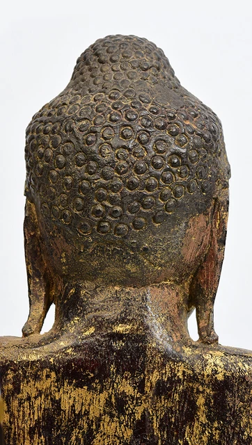 18th Century, Shan, Antique Burmese Wooden Seated Buddha 9