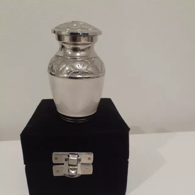 Memorial Keepsake Cremation Ashes Urn 7cm Small -  White and Nickel Design