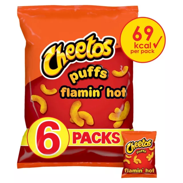 Cheetos Flamin Hot Puffs Crisps 6 x 13g NEW STOCK