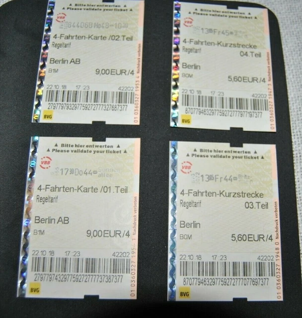 4 Fahrten Karte Berlin Für 2 Personen FAHRSCHEIN BVG BERLIN 4-Fahrten-Karte von 2018 je 2 Teile Kurzstrecke u