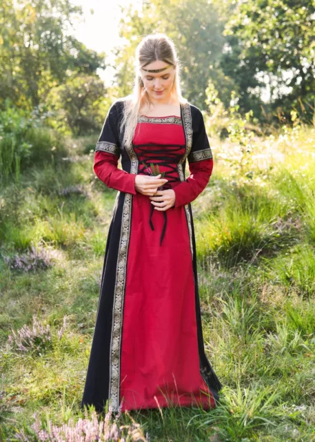 Battle-Merchant Vestito Medievale Rosso/Nero Vichingo Medioevo Abito Costume