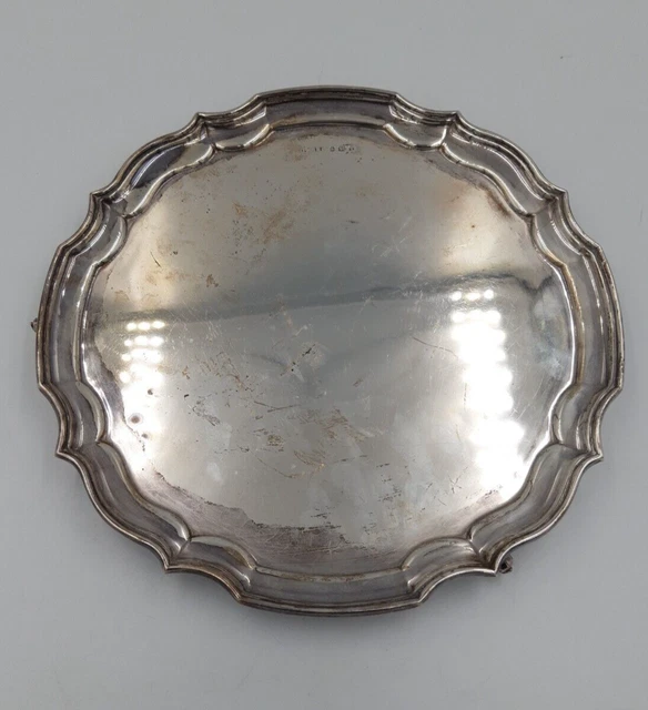 Salver/Vassoio antico argento sterling 10" con 3 piedi circolari