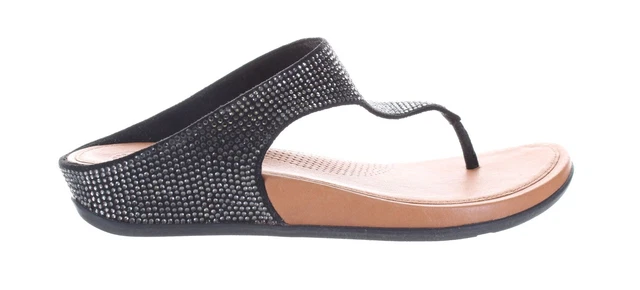 FitFlop Womens Banda Glitz Black T-Strap Sandals Size 7 (7384193)