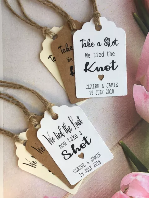 Personalised We Tied the Knot Take a Shot Tags Wedding Favour Thank You PAT21MS