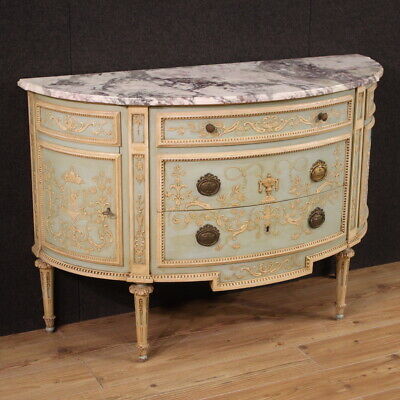 Comoda de media luna mueble lacado encimera de marmol estilo antiguo Luis XVI