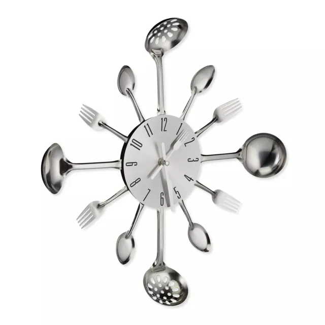 Orologio da cucina parete posate moderno forchetta cucchiaio deco muro argento