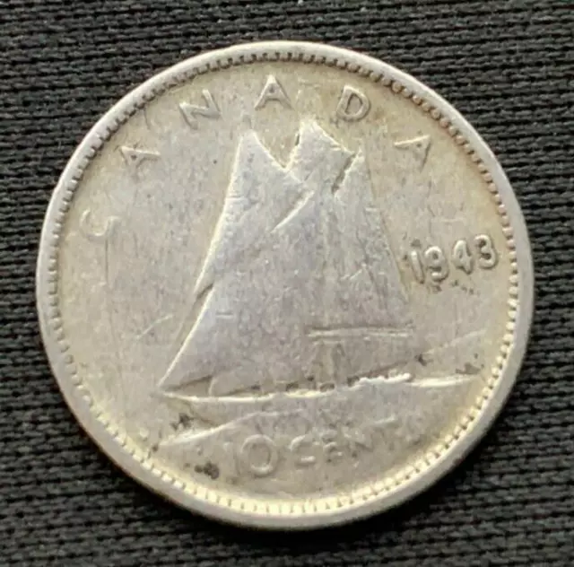 1943 Canada 10 Cents Coin VF  .800 Silver       #G04