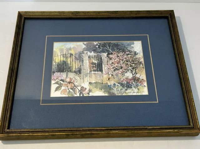 Framed Artwork Watercolor Lithography print Garden Gate by Margaret Hall Hoybach