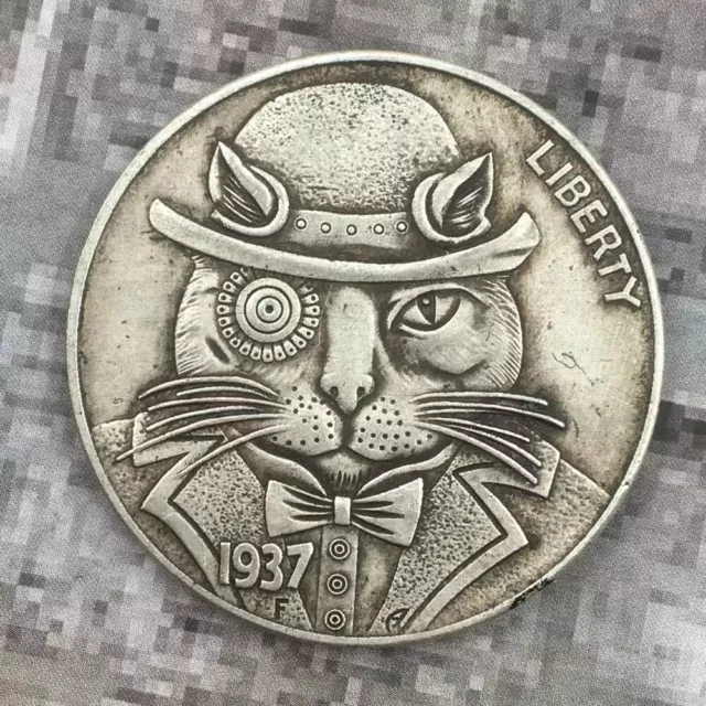 1937 Cat Skull Liberty Dollar Nickel Hobo Coin Free Ship