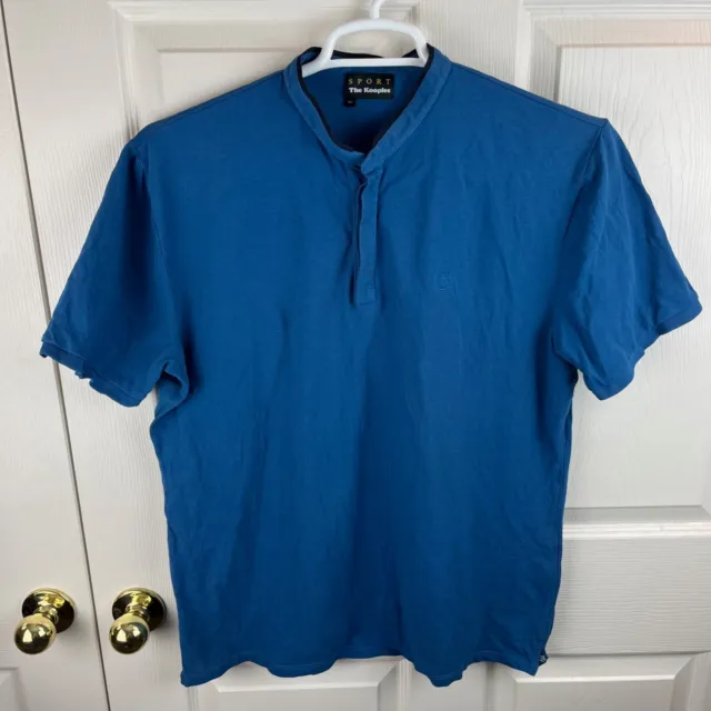 Men's The Kooples Sport Short Sleeve Polo Shirt Blue XL Mandarin Collar