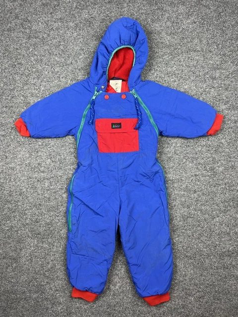 Vintage REI One Piece Snow Suit Coveralls Puffer Fleece Color Block USA Baby 18M