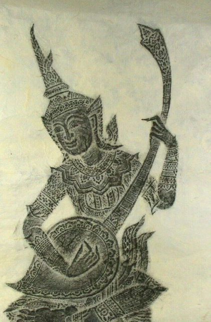 vintage antique hindu thai dancers charcoal on rice paper (for 2 prints)