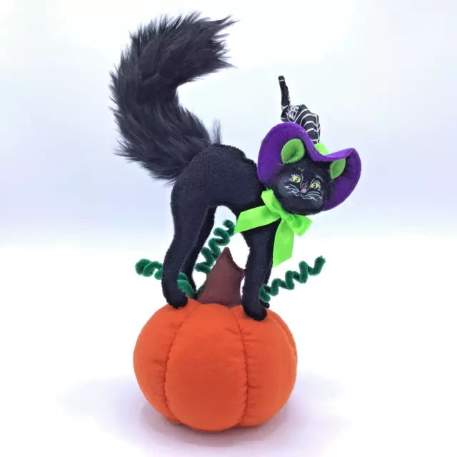 Annalee 2012 Black Cat on Pumpkin 4" Halloween Kitten Witch Doll - EUC