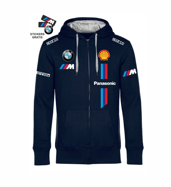 Felpa ZIP BLU NAVY Cappuccio BMW motorsport Team replica Rally GP+3 stickers
