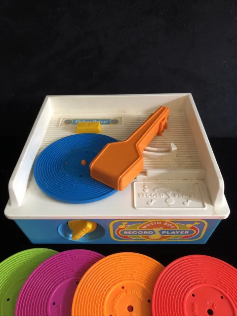 Vintage 1971 Fisher Price Music Box Record Player Toy W/ 5 Discs WORKS