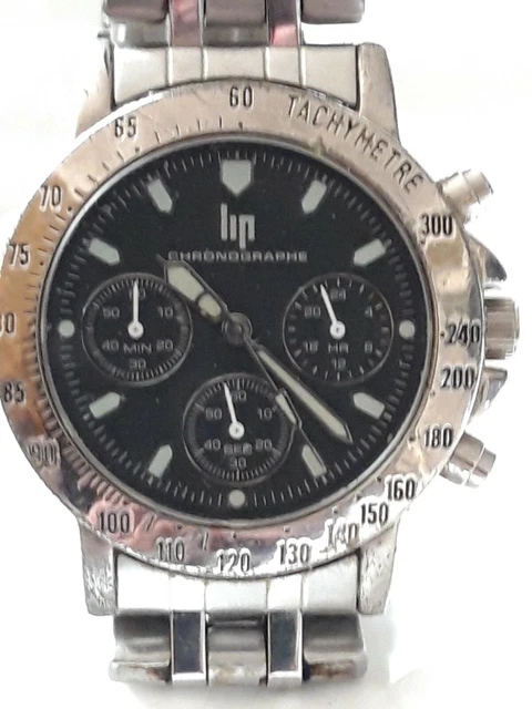 Montre Vintage LIP Chronographe Tachymètre Années 80 - Boîtier Acier 40mm, Bracelet Cuir