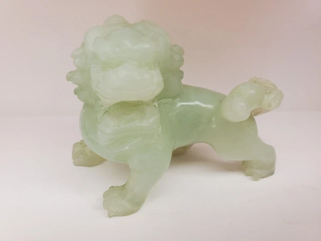 Vintage Antique Chinese Carved Green Jadeite Jade Foo Lion Dragon Dog Figurine