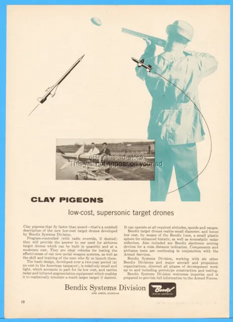 1959 Bendix Systems Ann Arbor MI Target Drone Clay Pigeon Shooting Cold War Ad