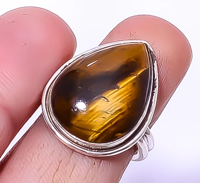 Yellow Tiger Eye-South Africa Gemstone Silver Handmade Jewelry Ring s.6 A34