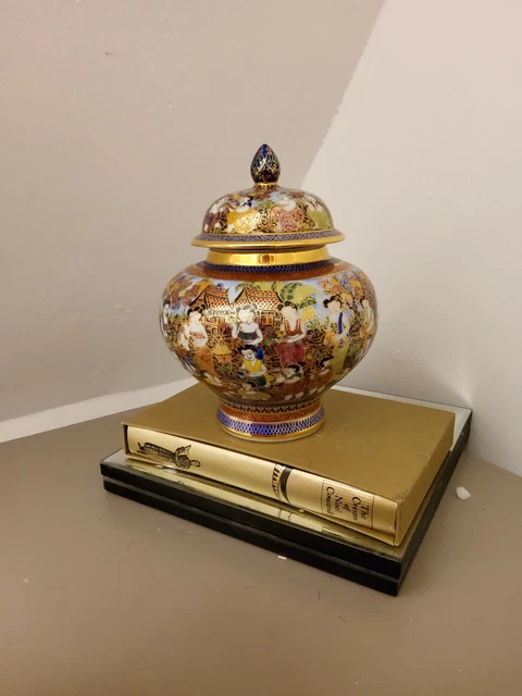 Vintage Ingwerglas mit vergoldetem hohen Tempeldeckel Geschenk atemberaubende chinesische Urne 12
