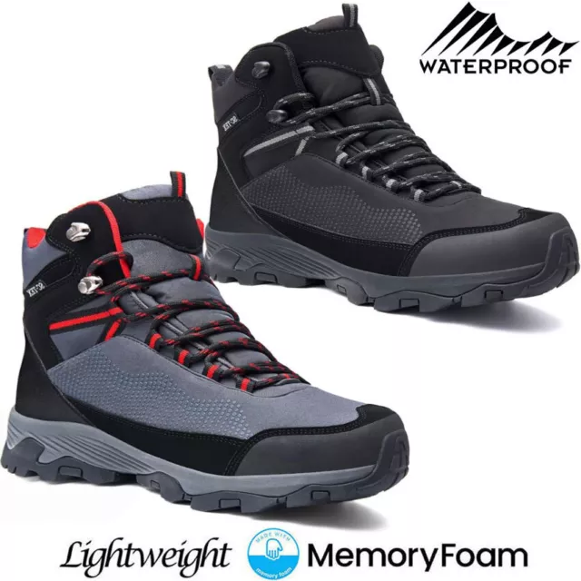 Mens Waterproof Walking Hiking Boots MEMORY FOAM Ankle Running Trainers Shoes