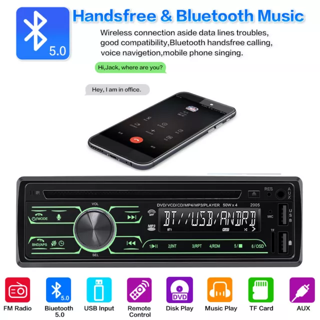 Car Truck Audio Video 1 DIN In Dash Bluetooth Radio Stereo CD DVD Player Output