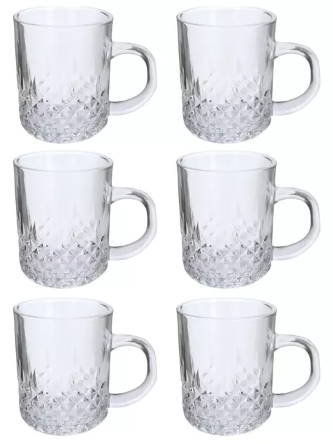 6 x Coffee Mugs Clear Glass Latte Tea Cups Cappuccino Hot Chocolate Drink 240ML
