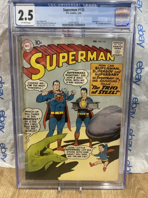 Superman #135 D C Comics 1960 CGC 2.5 Graded Off White Pages New Slab Key