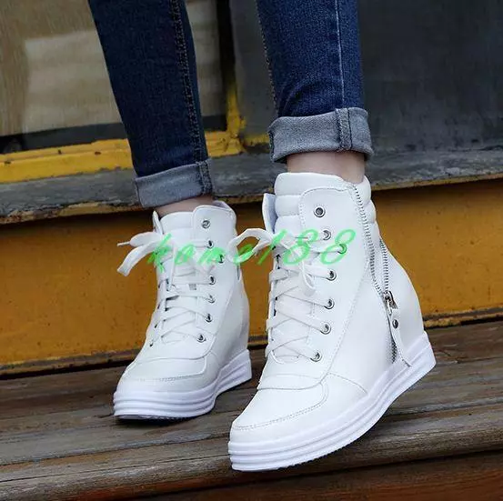 Womens Lace Up Zip Hidden Wedge heel Sneakers Tennis Shoes ankle Boots pumps new