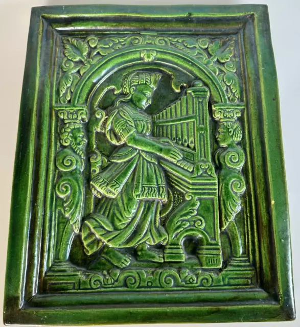 Grüne Ofenkacheln mit asiatischem Motiv, 25,5 x 32 x 4cm