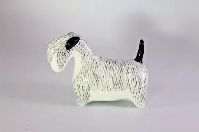 AS Cmielow Skye Terrier Ceramic Figurine Scotty Black & White Stylized Dog