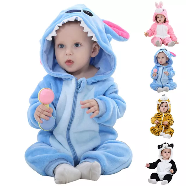 Newborn Baby Kids Boys Girls Stitch Rabbit Tiger Panda Romper Jumpsuit Comfy