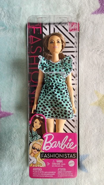 BARBIE FASHIONISTAS DOLL #149 Long Brunette Hair Black & Aqua Polka-Dot  Dress $69.00 - PicClick AU